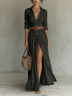 Amelia™ — Elegante vestido largo con cuello de muesca