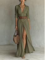 Amelia™ — Elegante vestido largo con cuello de muesca