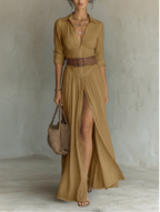 Amelia™ — Elegante vestido largo con cuello de muesca