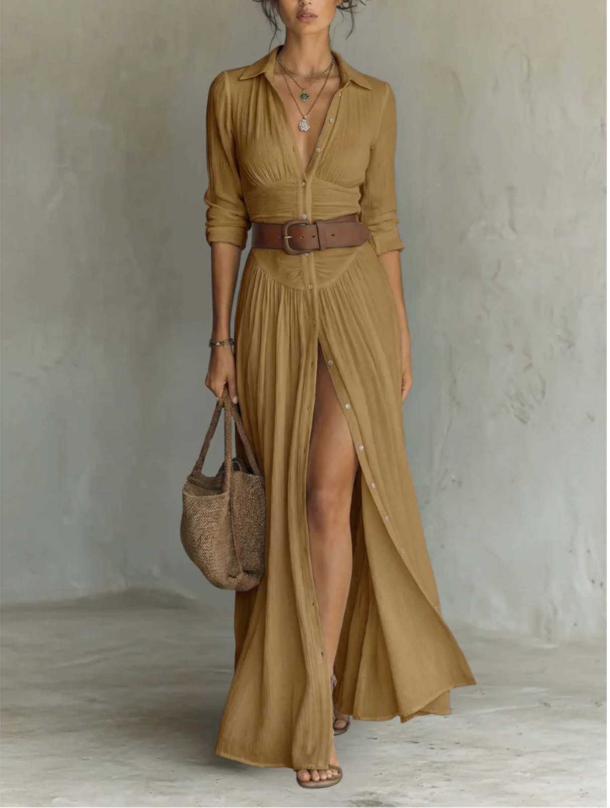 Amelia™ — Elegante vestido largo con cuello de muesca