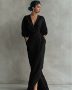 Juna - Vestido maxi minimalista con escote en V