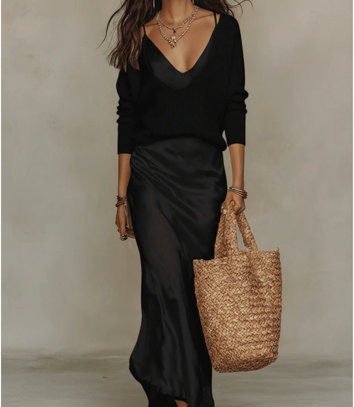 Elena | Vestido midi de satén con suéter incluido Precio regular