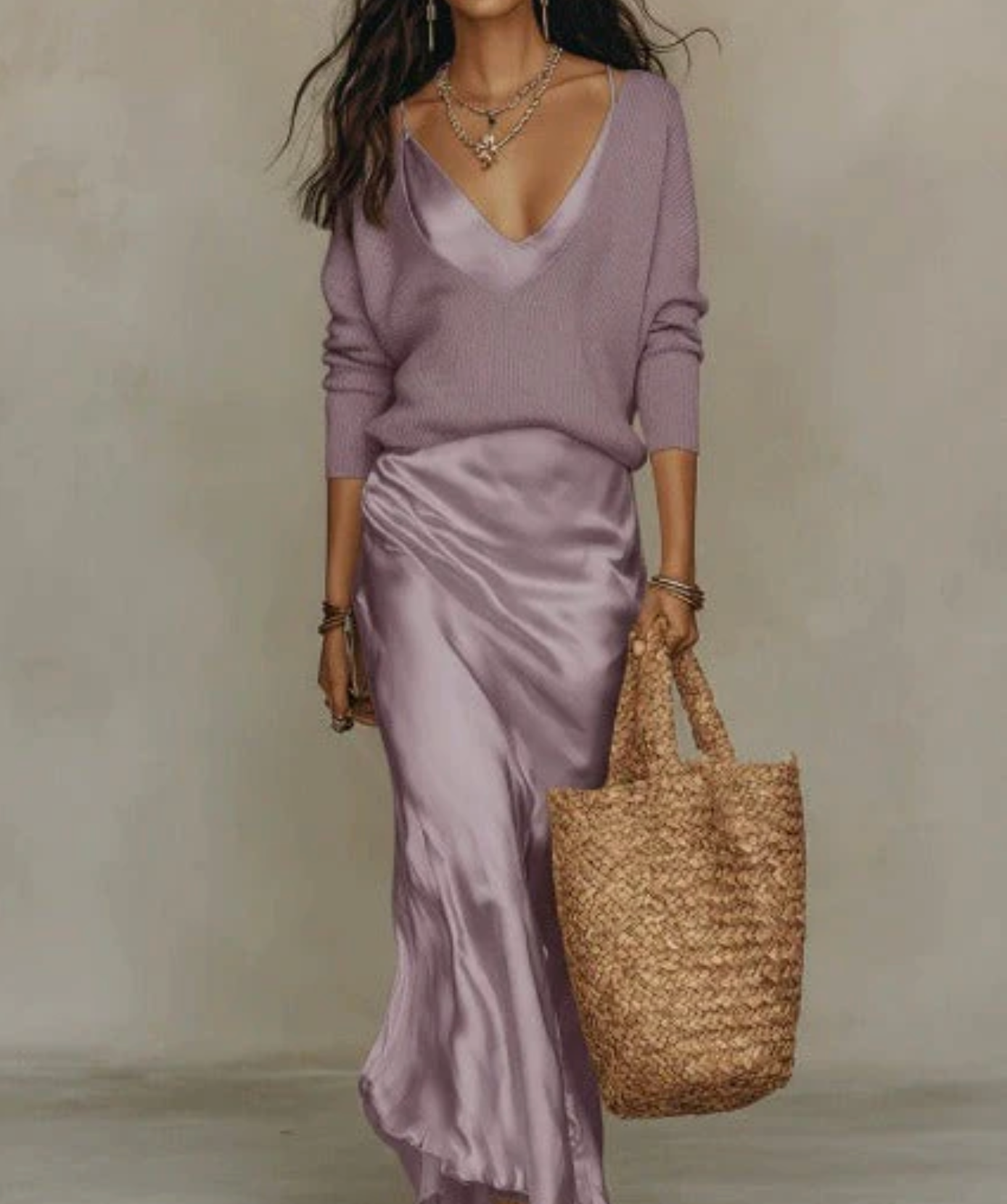 Elena | Vestido midi de satén con suéter incluido Precio regular