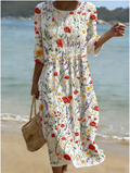 Cristina | Vestido largo con escote redondo y estampado floral