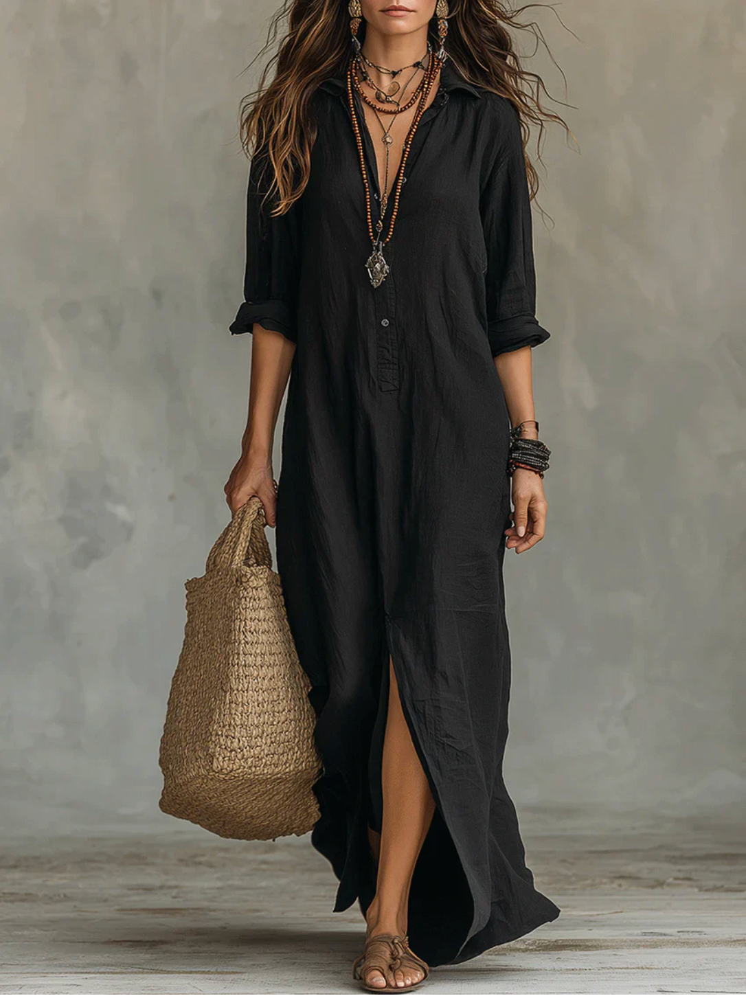 Marta | Vestido largo negro con botones