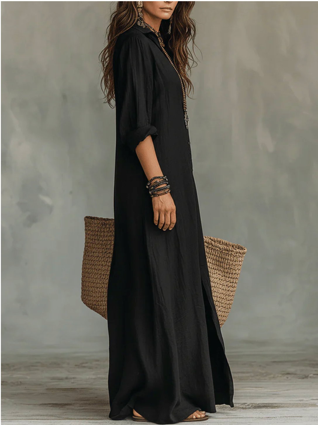 Marta | Vestido largo negro con botones