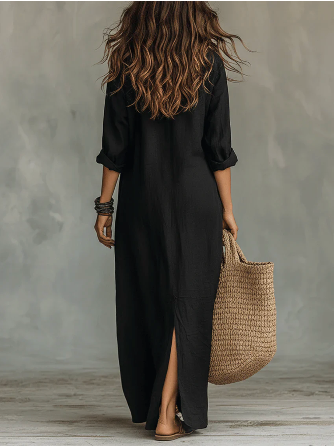 Marta | Vestido largo negro con botones