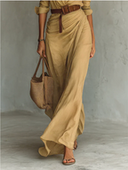Camila™ | Vestido largo con solapas y cinturón en la cintura