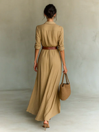 Camila™ | Vestido largo con solapas y cinturón en la cintura