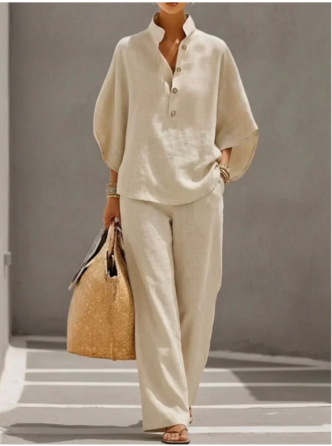 MARIBEL™ | TRAJE DE LINO CON MANGAS DE MURCIÉLAGO Y PANTALONES ANCHOS