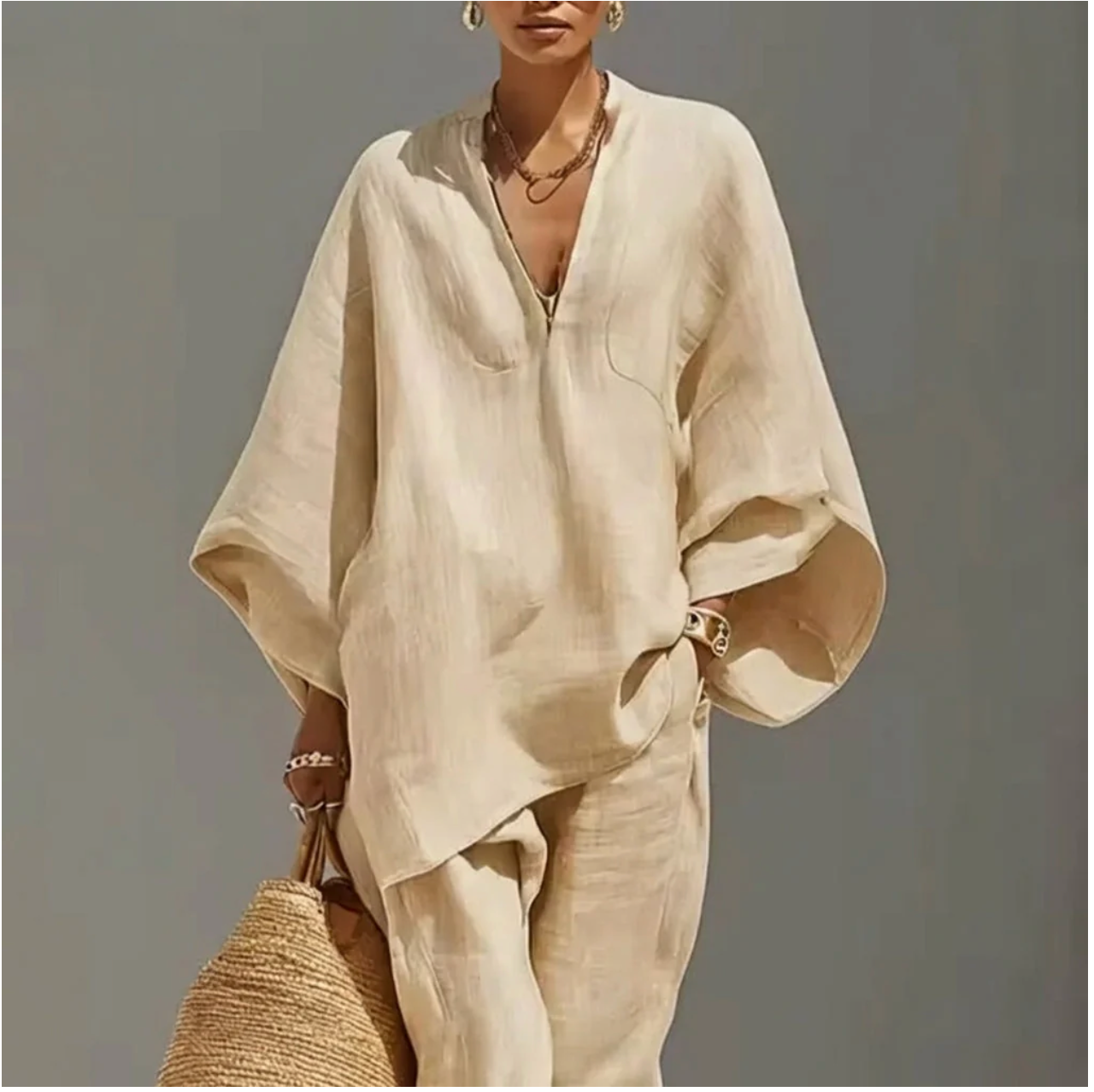 MARINA | TRAJE CASUAL DE DOS PIEZAS CON CUELLO EN V PARA MUJER