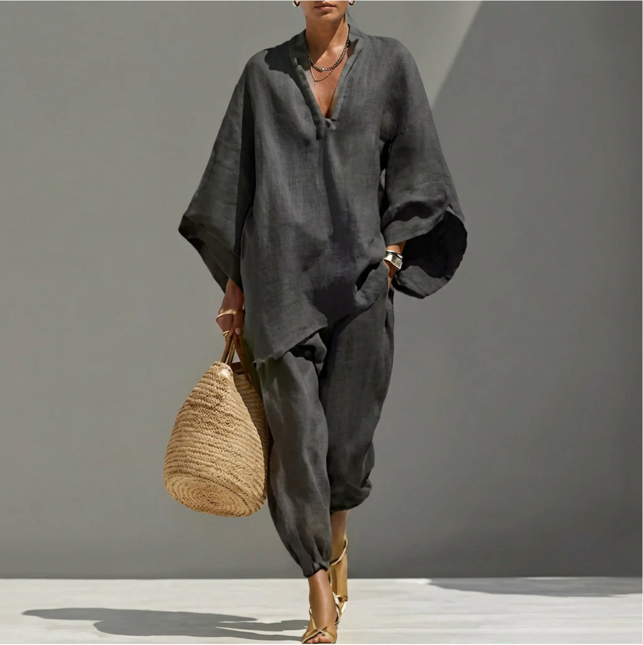 MARINA | TRAJE CASUAL DE DOS PIEZAS CON CUELLO EN V PARA MUJER