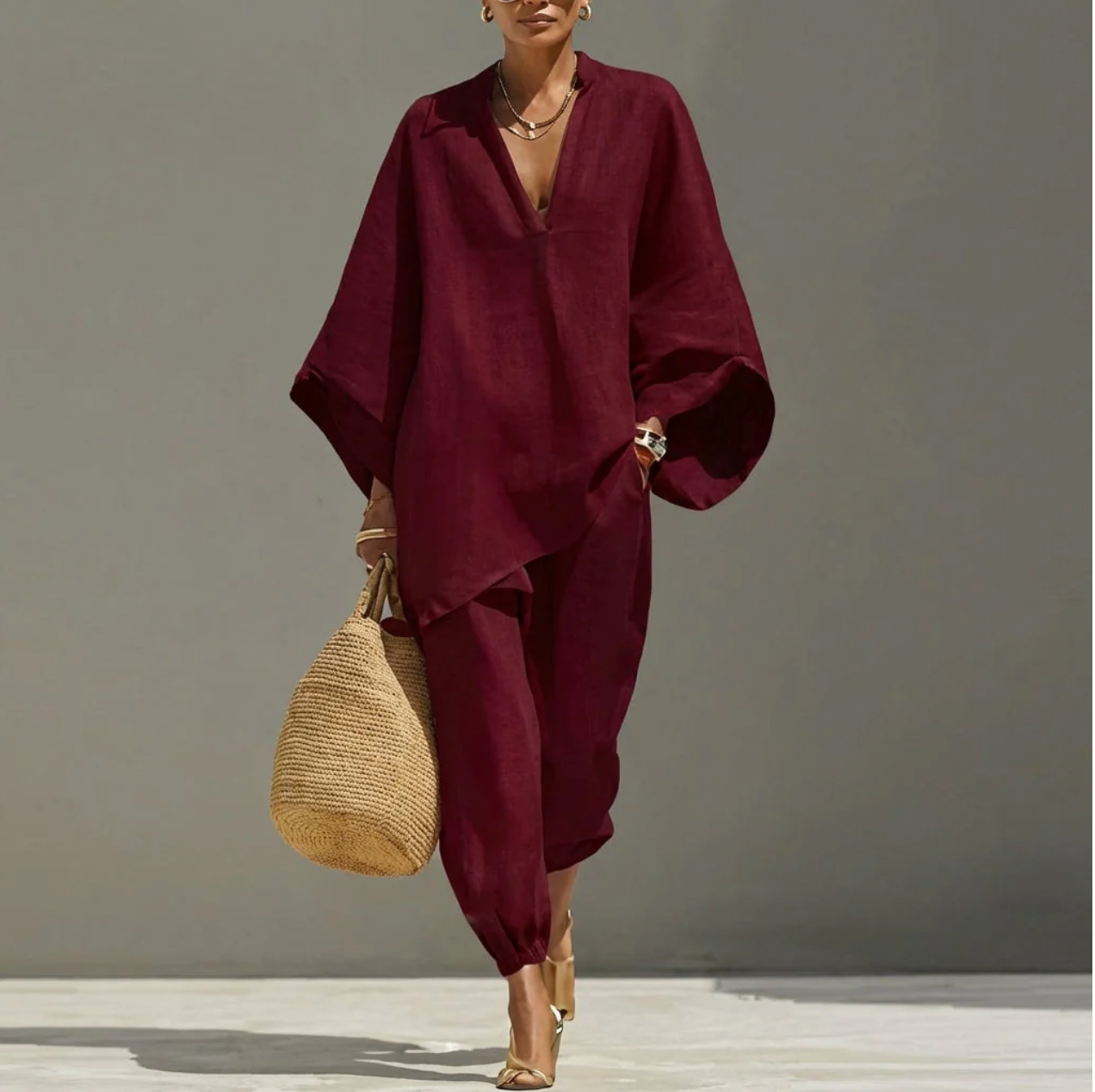 MARINA | TRAJE CASUAL DE DOS PIEZAS CON CUELLO EN V PARA MUJER